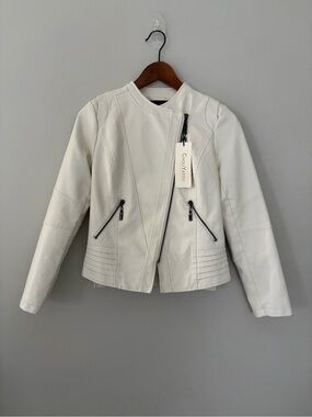 Faux Leather Biker Jacket Off-White Moto Jacket BikerCore, Women’s XS